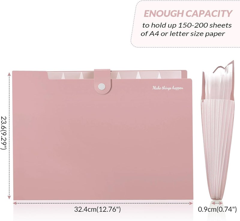 Skydue 8 Pockets Expanding File Folders, Accordion Folders, Portable Paper Bill Receipt Organizer, Letter Size, Home College School Office Supplies, Pink - Image 3